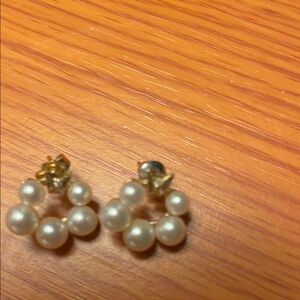 Elegant Gold and White Cluster Earrings 14 k gold